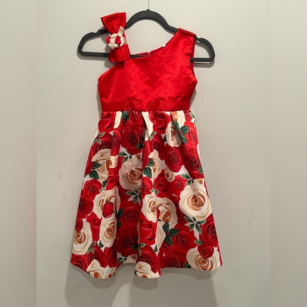 GIRLS floral red flower girl party dress/size 6